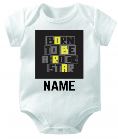 Personalised Born to be a Rockstar White Cotton Baby Romper